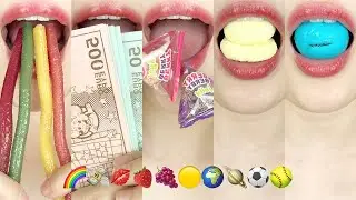 asmr SWEET EMOJI FOOD 🌈💸💋🍓🍇🟡🌍🪐⚽️🥎 달콤한 이모지 먹방 eating sounds