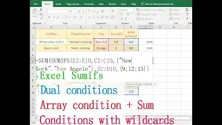 Sumifs function in Excel, with text criteria, multiple array conditions