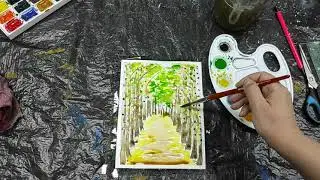 Рисуем весенние Березы и тропинку в парке акварелью
