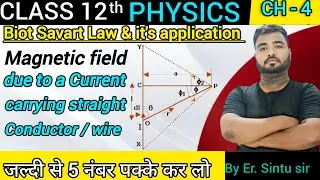 Class 12th - Magnetic field due to straight conductor carrying current || App. of Biot Savart's law