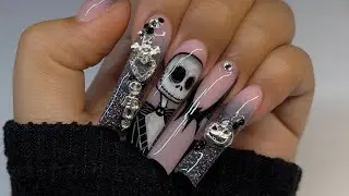 Jack Skellington Nail Art | Halloween Nails | Acrylic Nails Tutorial