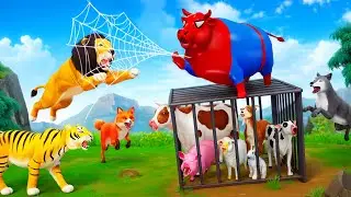 Super Spider Cow's Epic Rescue: Saving Farm Animals from Wild Animal Attack | Super Cow Videos