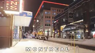 Montreal Downtown Winter Walk at Night in January 2023