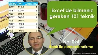 Excel Rank Fonksiyonu ile Derecelendirme