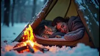 Relaxing rain and bonfire sleeping ❄️🔥| Girl Sleeping, Nature Sounds, Relaxing Rain, SPA, Sleep Aid