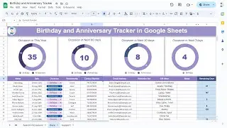 Birthday and Anniversary Tracker in Google Sheets with Search feature