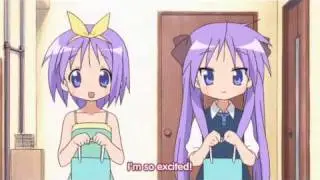 Tsukasa and Kagami receiving birthday presents (Lucky Star)