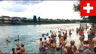 Schweiz Basel - Rhein schwimmen nach Feierabend