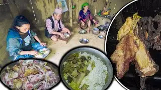 Buff Hyakula Soup Village style || Buff bones soup recipe and rice cooking & eating in the village