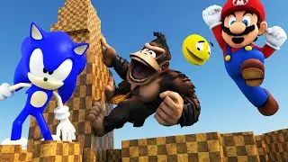 Giant Pacman vs giant Mario vs giant Sonic vs giant Donkey Kong vs giant Bowser