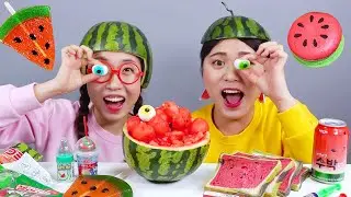 Watermelon Jelly Ice Cream Dessert Mukbang DONA