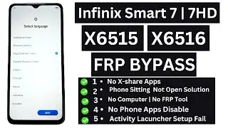 Infinix Smart 7 / 7 HD Frp Unlock Android 12/13/ Infinix (X6516) (X6515) Google Account Bypass