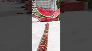 How to Cut a Giant Watermelon into Dominoes 2_5 #satisfying #domino #watermelon