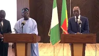 POINT DE PRESSE CONJOINT DES PRESIDENTS PATRICE TALON ET BOLA AHMED TINUBU A L’AEROPORT DE COTONOU