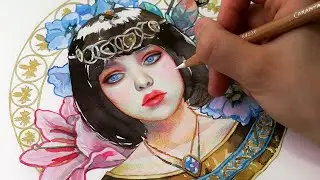 Painting Modern ART NOUVEAU! // Watercolor & Color Pencils Tutorial