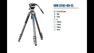 Leofoto LVM-324C+BV-15 4-Section Carbon Fiber Manba LVM Series Video Tripod  with BV-15 Fluid Head