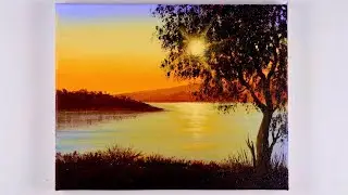 Sunset Painting Easy for Beginners | Sunset lake Painting | Sunset Painting for Beginners