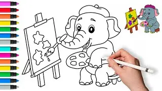 How to draw a cute Elephant 🐘 Painting and Coloring for Kids & Toddlers