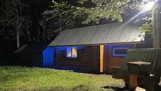 My log cabin. Collection of mushrooms. Honey. Food on the fire