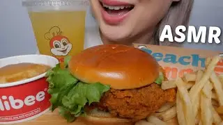 SPICY JOLLIBEE Chicken Sandwich Meal with Mango Peach Pie *Relaxing Eating Sounds | N.E