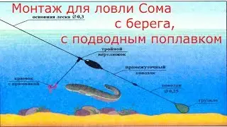 Монтаж для ловли Сома, с берега с подводным поплавком. Catfish.