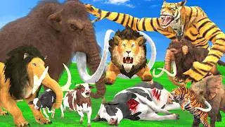 Giant Lion Fight Mammoth Vs Tiger Attack Cow Bull Saved By Woolly Mammoth Elephant Vs Tiger Wolf