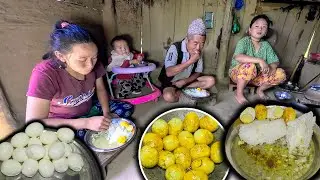 Boiled Fry Egg Recipe & Lentils Curry With Rice Cooking & eating in Village Kitchen || Village Vlog