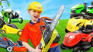 Riding Lawn Mowing Video for Toddlers | weed eater leaf blower lawn mower BLiPPi toys | learning kid