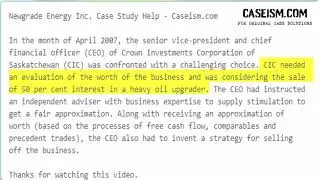 Newgrade Energy Inc. Case Study Help - Caseism.com