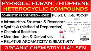 Heterocyclic compounds - Pyrrole Furan Thiophene | Relative aromaticity and reativity | Part-2, U-3