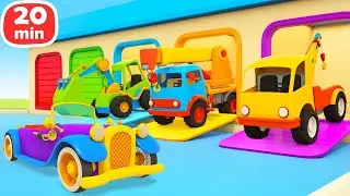 Die Helfer Autos. Die Rettungsfahrzeuge fahren zu neuen Einsätzen. 4 Kinder Cartoons am Stück