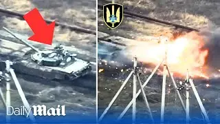 Russian tank explodes after being hit by Ukraine FPV drone in Avdiivka