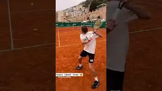 Stefanos Tsitsipas practicing in Monte-Carlo  (Awesome court level view) 