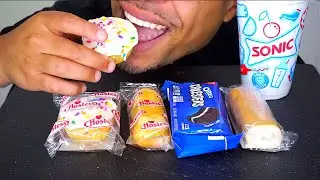 ASMR Eating CANDY No Talking Mukbang Jerry Food Treats Party BIRTHDAY Cake Cupcake,Twinkie,Oreo Cake