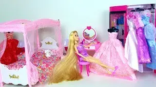 Barbie Rapunzel Pink Bedroom Morning Routine Barbie boneca Banheiro Quarto Manhã Rotina