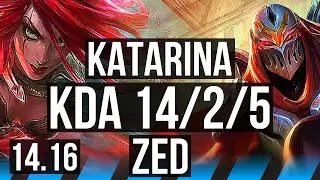 KATARINA vs ZED (MID) | 14/2/5, Legendary, 800+ games | EUW Master | 14.16