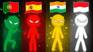 Portugal vs Spain vs India vs Indonesia in the game Stickman Party | INTERNATIONAL GAMES