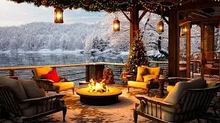 Cozy Christmas Coffee Shop Ambience 🎄 Warm Jazz Instrumental Music with Crackling Fireplace to Relax