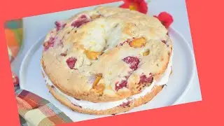 Easy 3 Ingredient Giant Scone Cake with Peaches & Raspberries | No Egg, Butter or additional Sugar