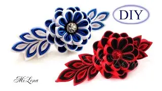 DIY Kanzashi Flower HairClip / Заколка с цветком канзаши, МК / Kanzashi tutorial