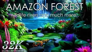 Amazon Jungle 32K ULTRA HD | Wild Animals of Rainforest - with Relaxing Music Nature Nature