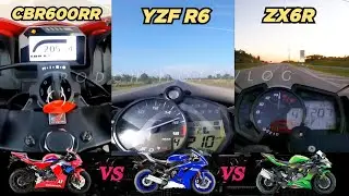 Honda CBR600RR 🆚️ Yamaha YZF R6 🆚️ Kawasaki ZX6R | Top Speed Attempt 🔥#r6 #zx6r #cbr600rr