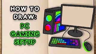 How to draw and colour! PC GAMING SETUP (step by step drawing tutorial)