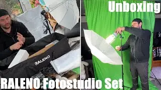 RALENO Fotostudio Set, Beleuchtung und Black-, White- & Greenscreen Set Unboxing