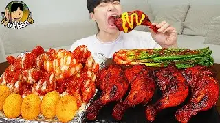 ASMR MUKBANG 슈프림 양념 치킨먹방! BBQ 자메이카 통다리 짜파게티 먹방 & 레시피 FRIED CHICKEN EATING SOUND!