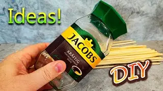 НЕОБЫЧНАЯ ИДЕЯ ИЗ БАНКИ ОТ КОФЕ И ДЕРЕВЯННЫХ ПАЛОЧЕК🔊 ПЕРЕДЕЛКА БАНКИ ПОД ХРАНЕНИЕ ДЛЯ КУХНИ  DIY