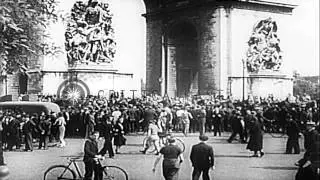 German Tank Panzer Division parades on streets of Paris in France. HD Stock Footage