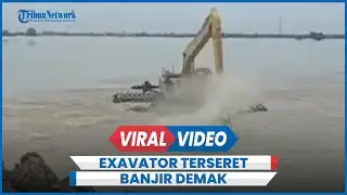 Detik-detik Ekskavator Terbawa Arus Banjir saat Perbaiki Tanggul Jebol