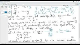 IB Maths AI HL May 2021 TZ2 2-7. Solution of coupled diff equations. All possible phase portraits.