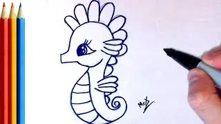 (fast-version) How to Draw cute Seahorse - Step by Step Tutorial